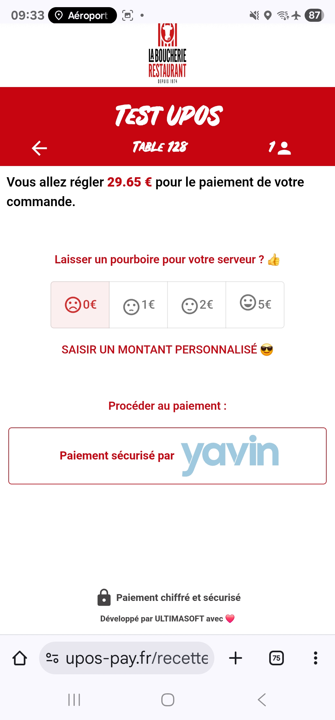 Interface avis client UPOS